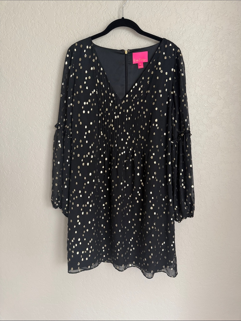 Lilly Pulitzer Cleme Black Silk Dress Gold Dot 14 - Picture 3 of 10
